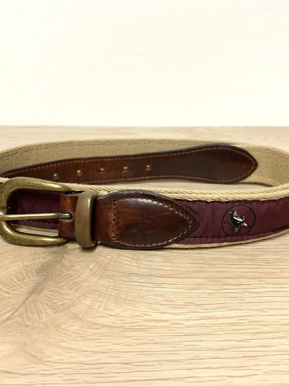 YRI Embroidered Canvas Ribbon Belt Maroon Birds Size 38/95 Mens Golf Preppy